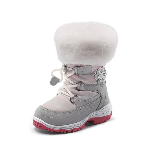 Kids Non-Slip Fur Lined Snow Boots - GRAY WHITE -  0